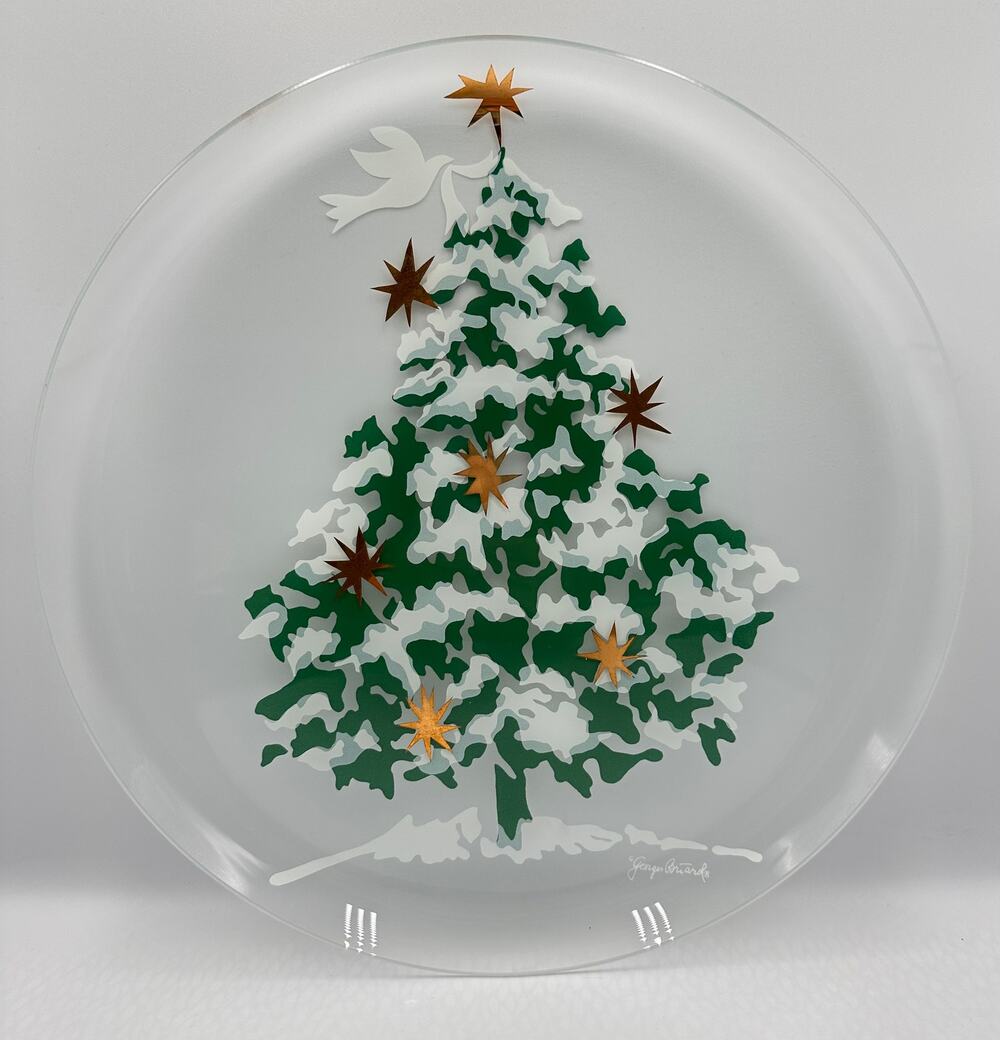 Vintage 13" Torte Plate Christmas Tree Frosted Platter GBG7 by GEORGES BRIARD